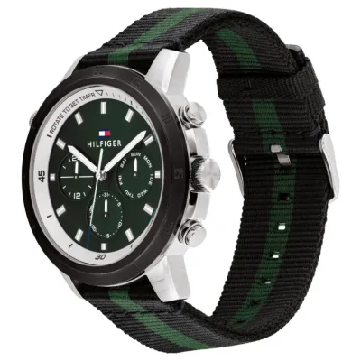 Tommy Hilfiger Gent's Troy Green Dial Fabric Strap Watch